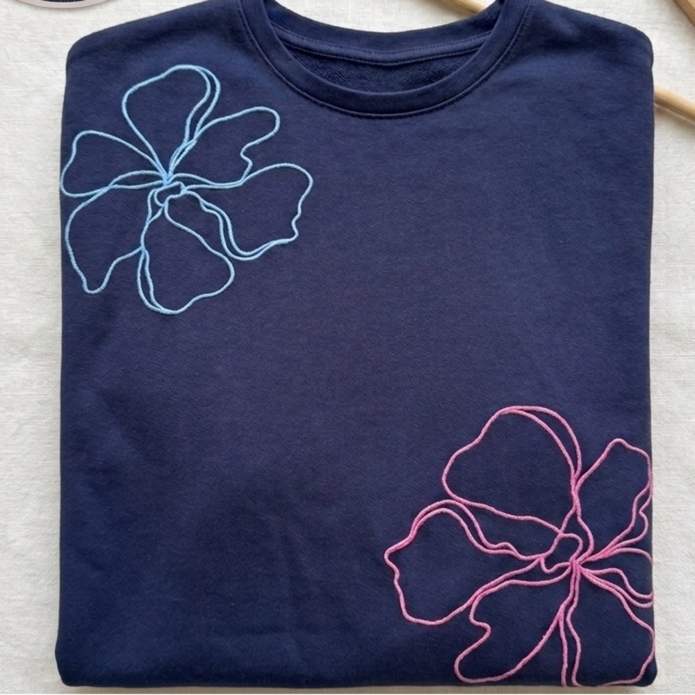 Lane Bryant Size 14/16 Navy Top with Blue and Pink Floral Outline